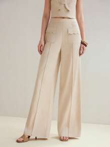 MOTF STUDIO QUẦN ỐNG RỘNG THƯỜNG XUYÊN BẰNG VẢI LANH THÊU, ĐỂ MẶC HÀNG NGÀY VÀ NGÀY LỄ - Màu be - Xem 7