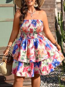 Breezaya Plus Size Women's Strapless Dress, Casual Chinese Style Vacation Dress Suitable For Party, Gathering, Street Wear, St. Patrick's Day, Easter, Valentine's Day, Thanksgiving, Christmas, Comfortable, Versatile, Flattering, Fashionable Spring & Summer