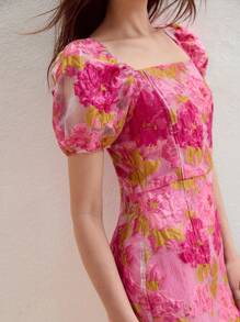 MOTF STUDIO SQUARE NECK JACQUARD DRESS - Hot Pink - View 2