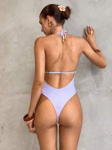 Swim Chiccia Women Floral Print Hollow Halter Monokini Swimsuit For Summer Beach Vacation - Multicolor - View 2