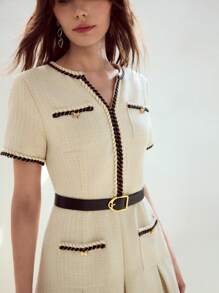 MOTF STUDIO CONTRAST TRIM BELTED DRESS - Apricot - View 2