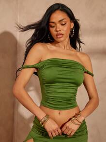 Hauture 性感夏夜度假露肩扭褶上衣