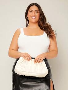 SHEIN BASICS 大尺碼女款純色與條紋方領修身休閒百搭背心 - 彩色 - 查看 9