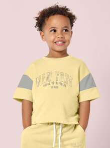 SUMWON Conjunto a juego de camiseta holgada y ropa informal de uso diario, cómoda, de uso casual, línea deportiva, para primavera, verano y otoño - Amarillo - Ver 3
