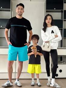 2pcs/Set Tween Boy Casual Letter Pattern Contrast Color Round Neck Short Sleeve T-Shirt And Shorts Set, Suitable For Commuting, School, Daily Casual Wear, Sports, Spring/Summer - Black - View 3