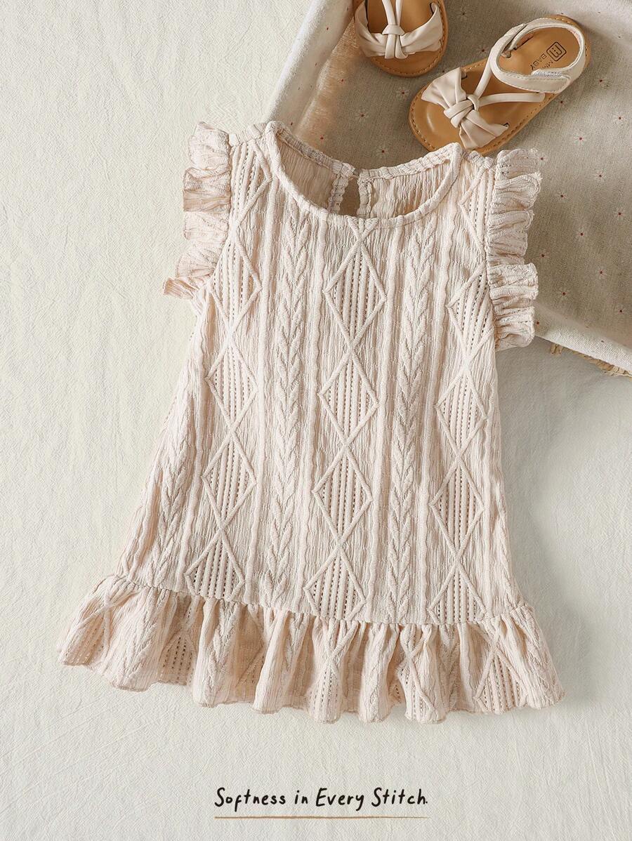 Cozy Pixies Baby Girl Solid Color Round Neck Sleeveless Casual Versatile Dress - Apricot - View 1