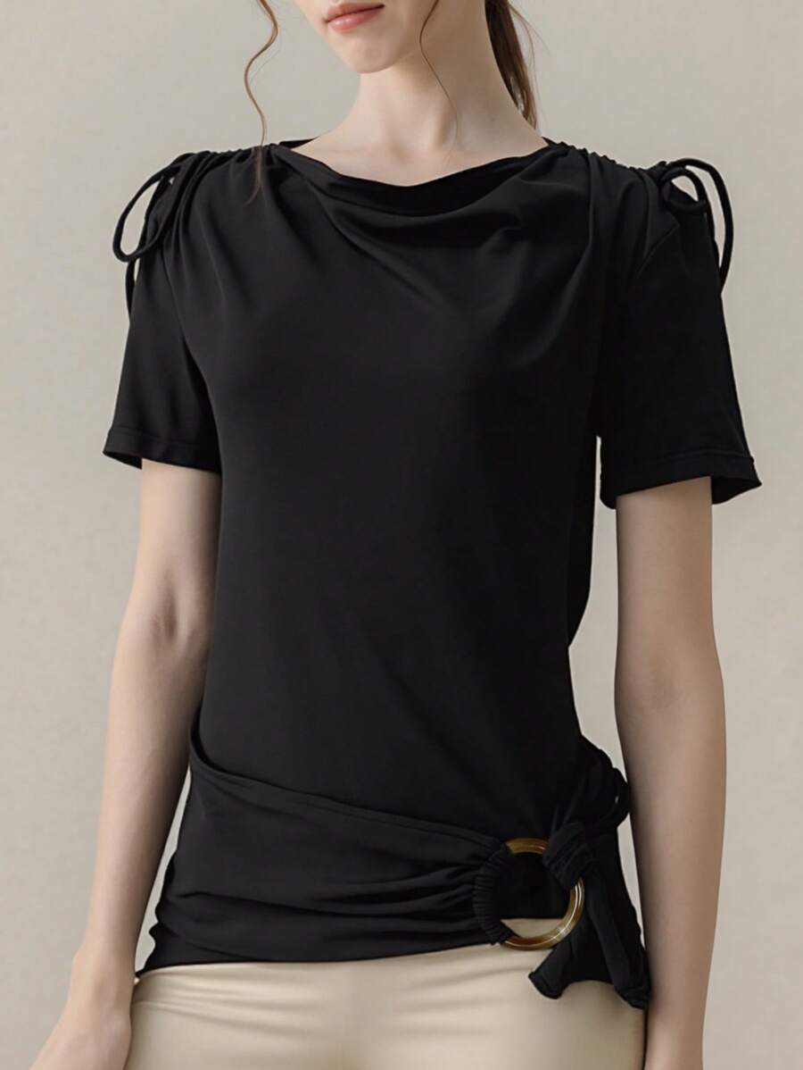 T-Shirt casual à manches courtes, col rond, ample et de couleur unie, pour femme, pour l'été