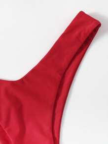 Swim Basics 2 件套女士纯色扭纹性感比基尼泳装套装，夏季海滩 - 紅色 - 查看 4