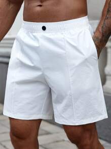 Manfinity RelaxMax Men's Solid Color Pocket Summer Casual Shorts