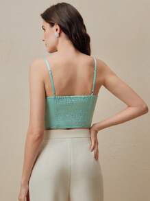 Anewsta Summer Camisole Spaghetti Strap Crop Top Overlay With Voluminous Organza Floral