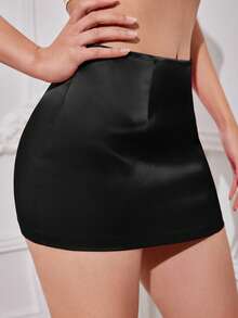 SHEIN ICON Zipper Side Solid Mini Skirt Simple Fashion Daily Casual - Black - View 5