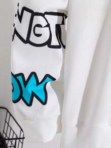 1 件青少年男孩休闲运动学院街头时尚包背卡通涂鸦图案白色连帽运动衫适合返校适合生日派对、晚会、表演、婚礼、洗礼、开幕式日常适合日常使用适合上学适合旅行适合运动适合春、夏、秋、冬四季