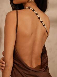 Hauture Women's Summer Vacay Sexy Low Back Brown Linen Mini Dress