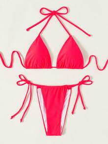 Swim SXY 女士纯色简约日常比基尼套装 - 西瓜粉 - 查看 6