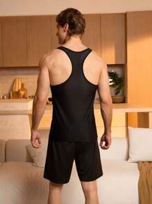 Manfinity Underwear&Sleepwear Basics 男士纯色时尚汗衫，适合夏季 - 黑色 - 查看 2