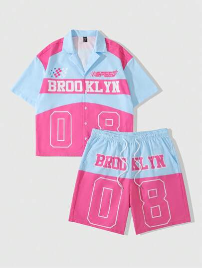 Street Life طقم قميص وشورت للرجال بطباعة حرفية وتلوين كتل