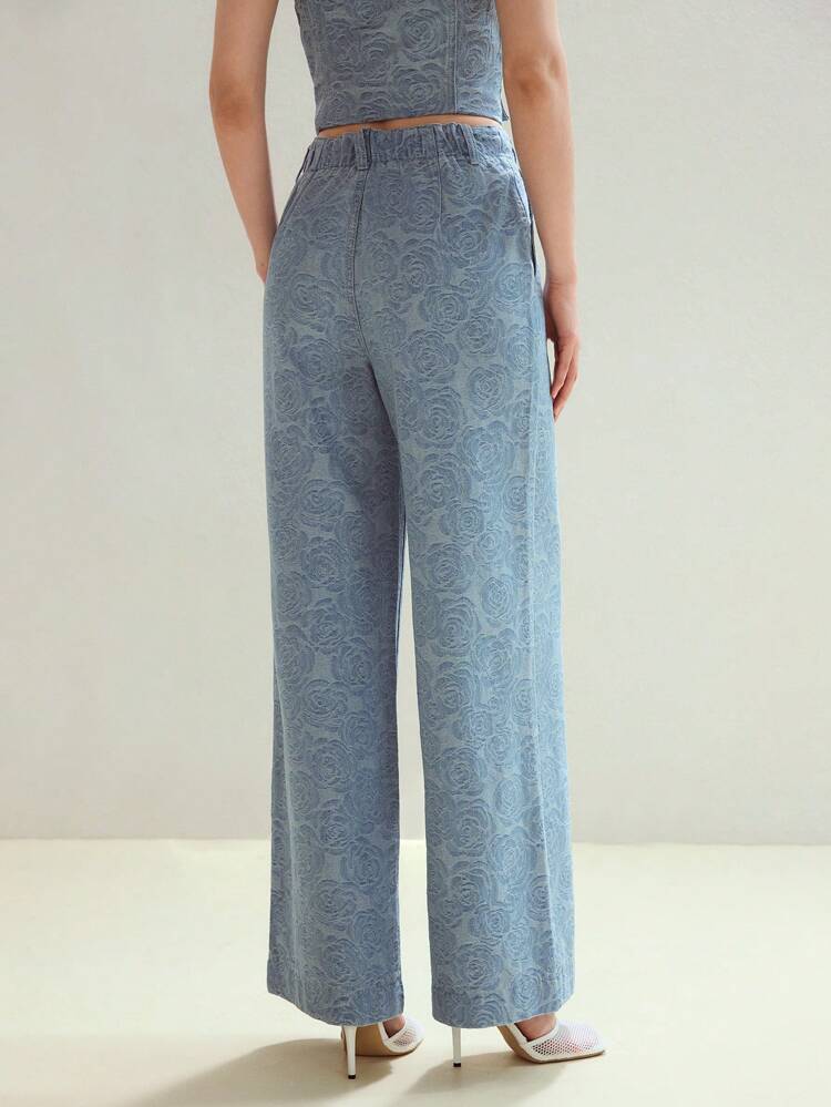 MOTF STUDIO JACQUARD WIDE LEG DENIM PANTS
