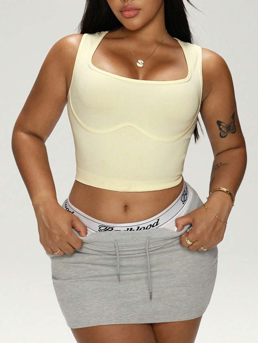 Easithlete Débardeur de sport sans coutures jaune pâle avec dos nageur pour femme grande taille