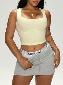 Easithlete Débardeur de sport sans coutures jaune pâle avec dos nageur pour femme grande taille