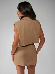 MISSGUIDED Blazer de lino sin mangas corto, profesional, de negocios, casual, de oficina, para el verano y la primavera, chaleco, chaqueta ligera, ropa de trabajo, top de moda - Marrón Mocha - Ver 2