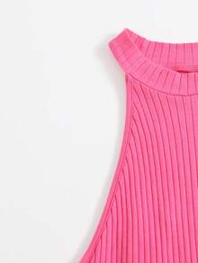 SHEIN ICON Solid Rib-knit Bodysuit - Hot Pink - View 5