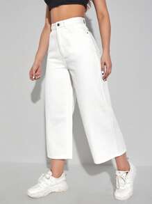 SHEIN ICON Damen Jeans in großen Größen, gerade geschnitten, einfarbig