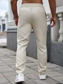 Manfinity Homme Men's Casual Solid Color Drawstring Pocket Pants, Fall - Green - View 2