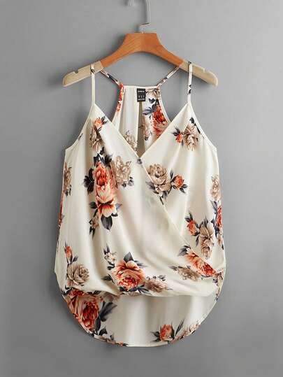 SHEIN Clasi Camisa de tirantes de verano con estampado floral y bajo a diferentes alturas