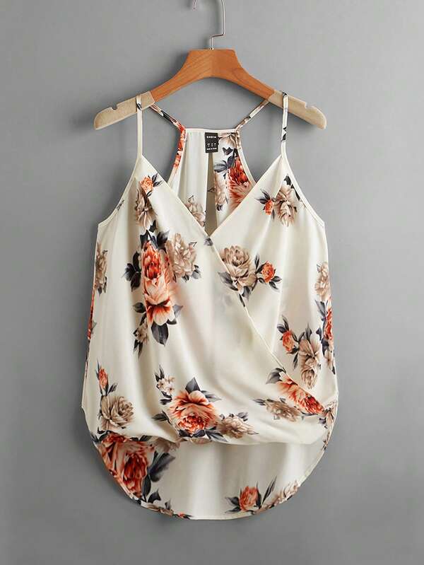 SHEIN Clasi Camisa de tirantes de verano con estampado floral y bajo a diferentes alturas