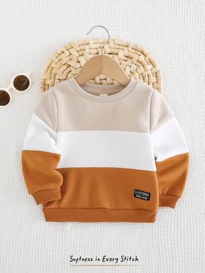 Cozy Pixies Baby Boy Colorblock Textured Crew Neck Long Sleeve Pullover Sweatshirt Fall Toddler Clothes Winter