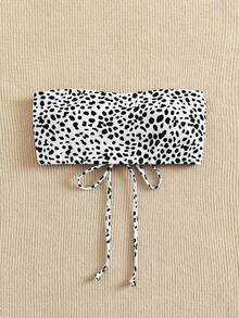 Swim Vcay Summer Beach Dalmatian Pattern Bandeau Bikini Top - Black and White - View 7