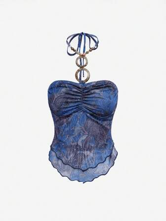 J-Fashion Chaleco estilo occidental para mujer con estampado vintage de flores de anacardo sin tirantes y sin espalda