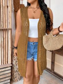 Breezaya Cardigã Sem Mangas de Cor Sólida com Frente Aberta, Minimalista e Prático de Múltiplas Funções, Plus Size