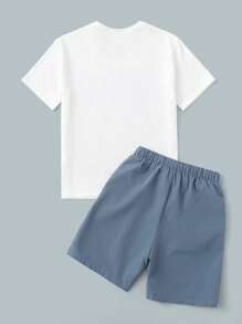 SHEIN Tween Boy Slogan And Tropical Print Top & Shorts