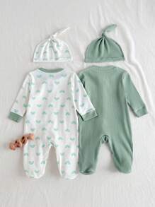 Loomiva Newborn Baby Girl 2pcs Soft Knitted Round Neck Long Sleeve Jumpsuit Set Print - Multicolor - View 2