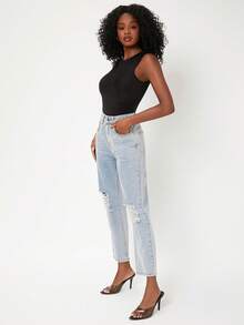 SHEIN BASICS Body tank ajustado de cuello redondo unicolor - Negro - Ver 3