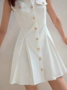 MOTF STUDIO VESTIDO CORTO DE ALGODÓN 100% CON CUELLO CEÑIDO Y CINTURA ELEGANTE - Blanco - Ver 2