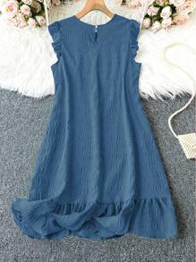 EMERY ROSE Robe casual sans manches à volants et couleur unie pour grandes tailles - Bleu canard - Voir 2