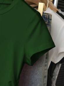 INAWLY Women's Waist Gathered T-Shirt, Minimalist & Elegant Style For Summer - Dark Green - View 5