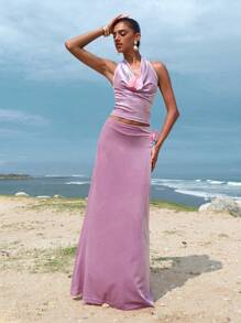 Opulessa 女士纯色 3D 花卉装饰圆领衬衫 - 紫色 - 查看 5