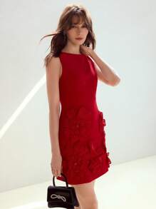 MOTF STUDIO STEREO FLORAL DETAIL ZIPPER DRESS - Red - View 1