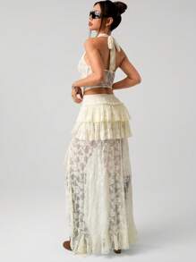 SHEIN ICON 2pcs/Set Women Lace Halter Neck Camisole And Asymmetrical Hem Mini Skirt 4th Of July Women Outfits Back To School - White - View 2