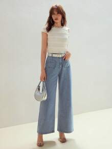 MOTF STUDIO RHINESTONE DETAIL PATCH POCKET WIDE LEG JEANS