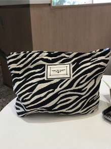 1pc Cosmetic Bags For Women Makeup Bag,Portable Zebra Patterned Cosmetics Bag,School Bag,Pen Holder,Large Capacity Purse Travel Toiletry Zipper Storage Pouch Make Up Brushes Organizer For Gifts,Bag For Makeup, Coins, Keys, And Cards, Women's Clutch For Travel (Black, Zebra) For Fall Home Decor Christmas For Holiday Gift Giving,Boho Vibes, Back To School - Black and White - View 2