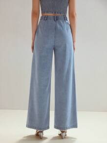 MOTF STUDIO RHINESTONE DETAIL PATCH POCKET WIDE LEG JEANS