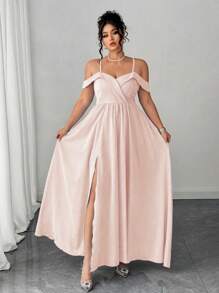 Elenzga Plus Size Women Sleeveless Off Shoulder Long Split Elegant Dress