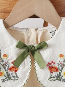 Souflis Souflis Baby Girls Floral Embroidery Smocked Collar Short Sleeve Dress - Beige - View 3