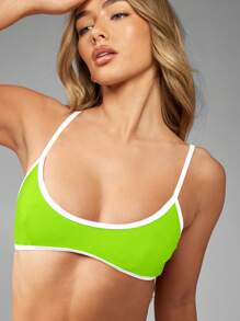 MISSGUIDED Vibrant Scoop Neck Bikini With Contrasting Trim Summer Swim Collection High Cut Brazilian Bottom Beachwear Adjustable Straps Resort Pool Party - Green - View 3