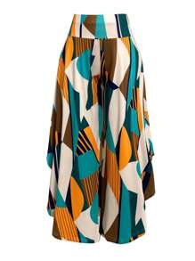 EMERY ROSE Spodnie Plus Size Color Block Loose Casual Asymetryczny dół Szerokie nogawki, Lato