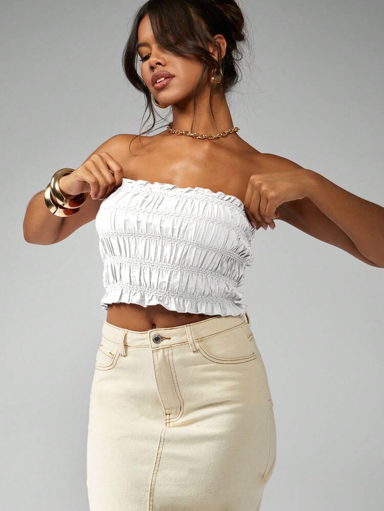 MISSGUIDED Marszczony top typu bandeau, letni festiwal, klub plażowy, impreza, bez ramiączek, marszczony gorset, odkryte plecy, swobodny, bez rękawów, moda damska